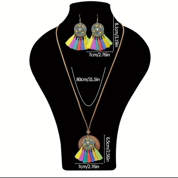 932 ❤️ 3 Pc Bohemian Ethnic Tassel Necklace Earring Jewelry Boho Set - Picture 8 of 8